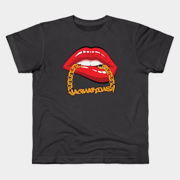 Aquarius Zodiac Birthday Lips Gold Chains Kids T-Shirt by ssflower